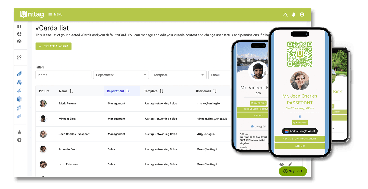 vcard dashboard list